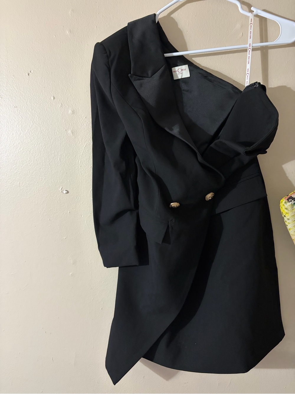 Asymmetrical Black Blazer Dress with Gold Buttons